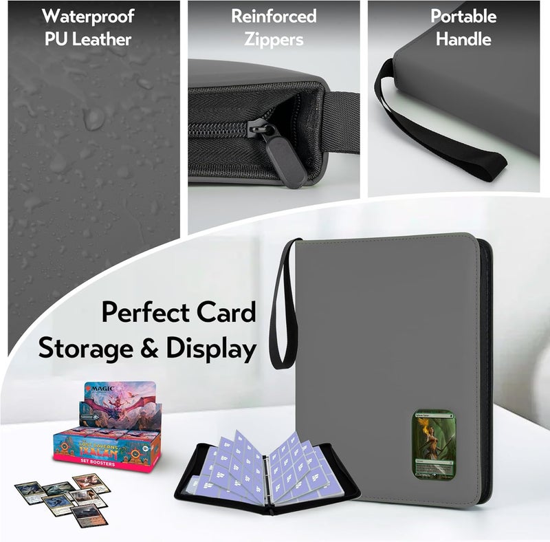 Fonwill Card Binder 9 Pocket, Trading Card Binder with Clear Window Design, 720 Double Sided Pocket PU Collection Binder, Card Albums for MTG, TCG, and Sports Cards(Grey) - Image 3